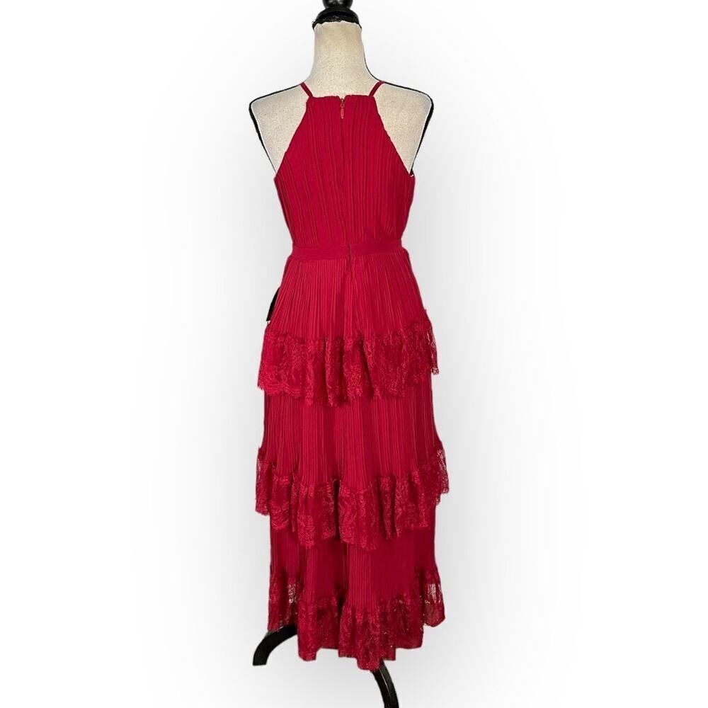 Lulus Came for Cocktails Midi Dress Women's Small Red Lace Tiered Sleeveless - Picture 5 of 11